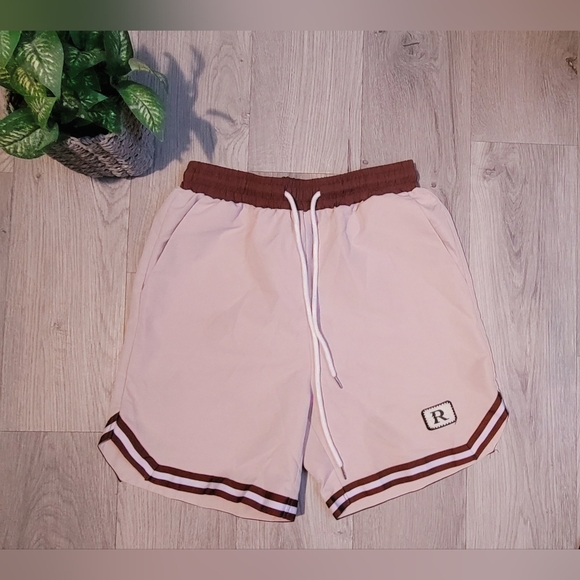 ROMWE Cream and Brown Drawstring Striped Athletic Shorts, Men's Extra Small (XS) - Picture 2 of 16